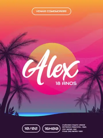 Convite S De Tardezinha Festa para aniversário infantil – tema aniversário infantil (neon, anos 80, retrô, tropical, cores vibrantes)