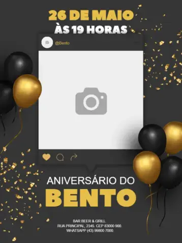 Convite Festa De Balões Dourados E Fundo Preto Balão para children's birthday – tema kids' birthday party (golden, black, balloons, modern, elegant, children's party)
