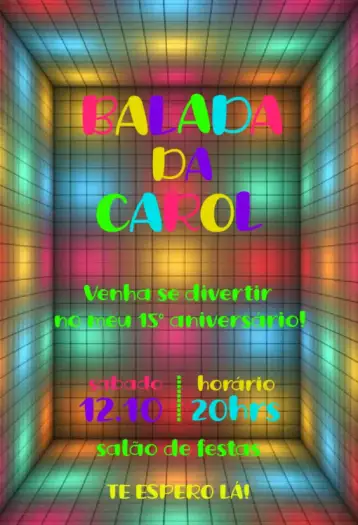 Convite Balada Neon Virtual Para Editar 15 Años para cumpleaños de 15 años con temática de balada neón. – tema 15 años (neón, colorido, moderno, festivo, vibrante, joven)