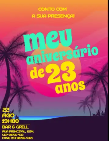 Convite Atardecer Años 70 para fiesta de cumpleaños de 15 años. – tema 15 años (colorido, vintage, musical, festivo, temático, años 70)