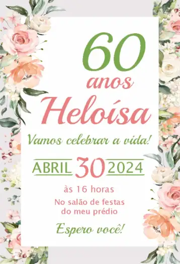 Convite Digital Floral Age Invitation para 15th birthday. – tema sweet 15 (floral, romantic, colorful, elegant, modern)