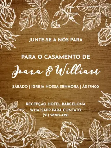 Convite Casamento Rústico / Sustentável Madeira Festa para casamento rústico e sustentável. – tema casamento (rústico, sustentável, madeira, floral, delicado, natural)