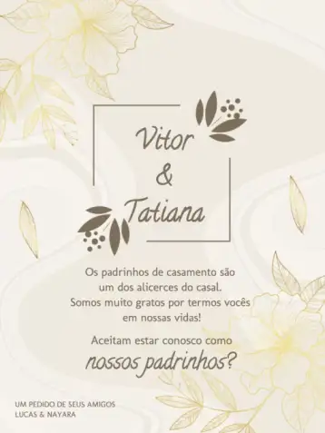 Convite Para Padrinhos De Casamento Dourado Claro para casamento com padrinhos especiais. – tema casamento (dourado, floral, delicado, elegante, claro, minimalista)