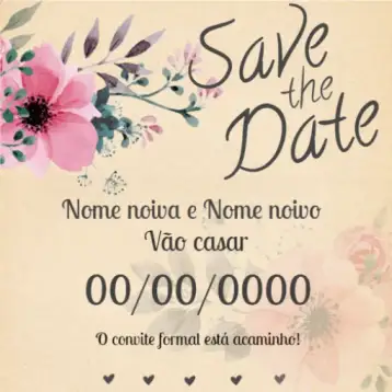 Convite Save The Date Coração para casamento ou celebração especial. – tema casamento (floral, vintage, rústico, rosa, primavera, romântico)