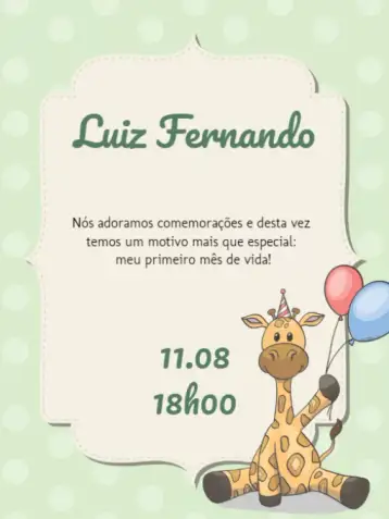 Convite Bebê Comemoração para chá de fraldas – tema chá de fraldas (verde, infantil, divertido, colorido, animais, festivo)