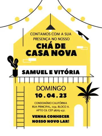Convite Chá De Casa Nova Para Imprimir Comemoração para chá de fraldas em comemoração ao novo lar. – tema chá de fraldas (minimalista, amarelo, elegante, claro, moderno)