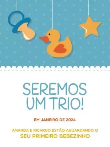 Convite Cartão De Anúncio Gravidez Azul Encontro para anúncio de gravidez e celebração de chá de bebê. – tema cartão (azul claro, infantil, lúdico, moderno, alegre, brinquedos)