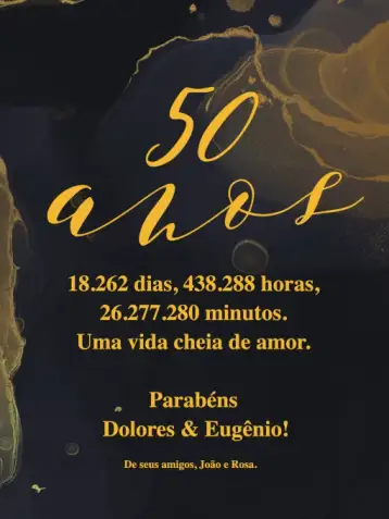 Convite Tarjeta de Celebración Bodas de Oro Oscuro Pareja para bodas de oro - 50 años de matrimonio. – tema tarjeta (elegante, dorado, acuarela, moderno, sofisticado, romántico)