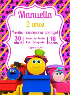 Convite Bob The Train Drawing para children's graduation – tema graduation (colorful, musical, childish, vibrant, fun)