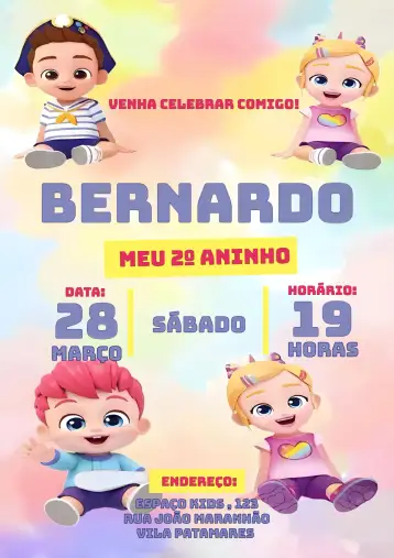 Convite Bebefinn Baby Kids para children's birthday – tema kids' birthday party (colorful, playful, fun, themed, modern)