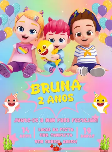 Convite Bebefinn Bora para aniversário infantil – tema aniversário infantil (colorido, divertido, ilustrações infantis, moderno, lúdico)