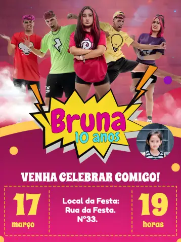 Convite Emilly Vicky Con Foto Niña para cumpleaños infantil – tema cumpleaños infantil (rosa, divertido, moderno, infantil, colorido)