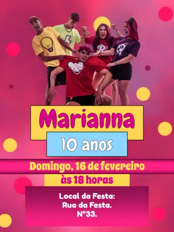 Convite Emilly Vicky Girl para kids birthday party – tema kids' birthday party (pink, funny, modern, kids, youtuber, colorful)