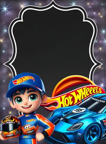 Convite Hot Wheels Racer para children's birthday – tema most searched for (vibrant colors, modern style, racing graphic elements, playful design, automotive theme, game-inspired)
