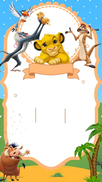 Convite El Rey León Infantil para cumpleaños infantil – tema cumpleaños infantil (amarillo, divertido, temático, colorido, animales, selva)