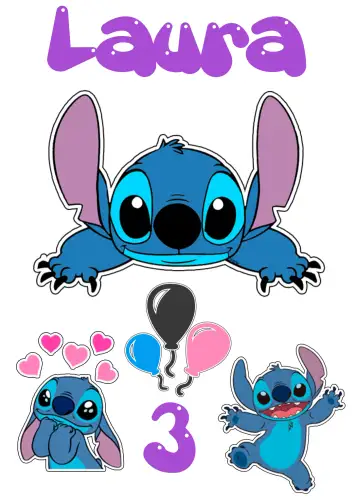 Convite Topo De Bolo Stitch Azul para aniversário infantil com tema stitch. – tema topo de bolo (divertido, colorido, infantil, moderno, temático)