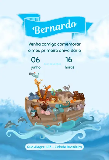 Convite Arca de noé editável e personalizável