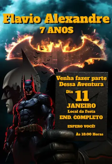 Convite Batman O Homem Morcego editável e personalizável