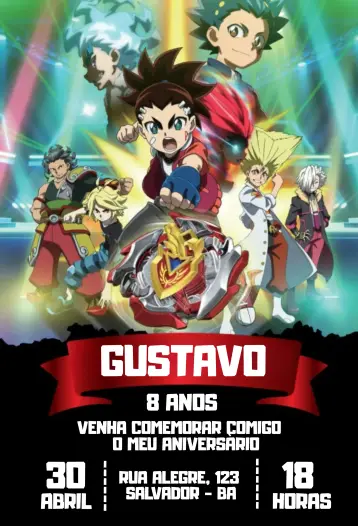 Convite Beyblade Aiger editável e personalizável