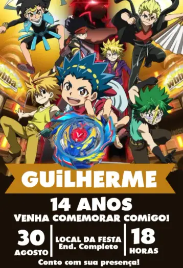 Invitación Beyblade Burst Grupo editable y personalizable
