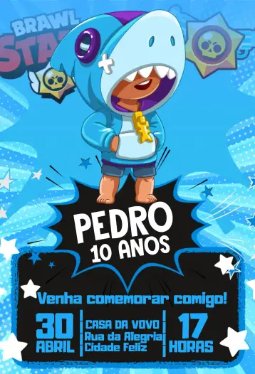 Invitación Brawl Stars Leon Tiburón editable y personalizable