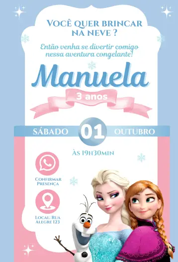 Convite Brincar na Neve editável e personalizável
