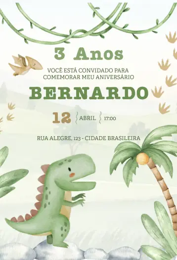 Convite Dinossauro colorido editável e personalizável