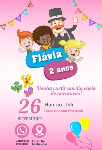 Invitación Mundo Bita Rosa editable y personalizable