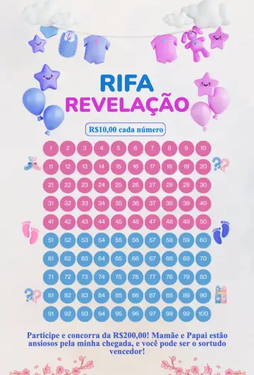 Invitación Rifa de revelación editable y personalizable