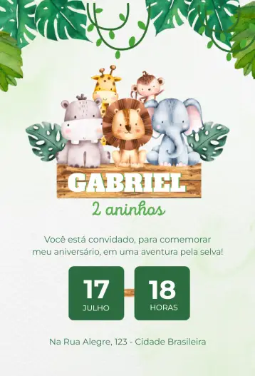 Convite Safari verde e marrom editável e personalizável