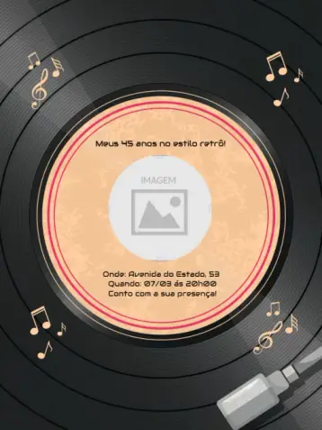 Convite Disco Notas editável e personalizável