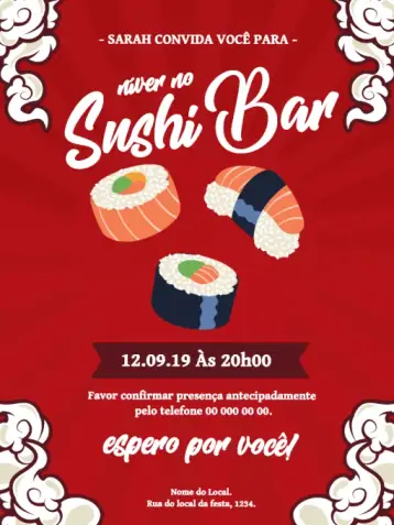 Invitación Celebración de Sushi editable y personalizable