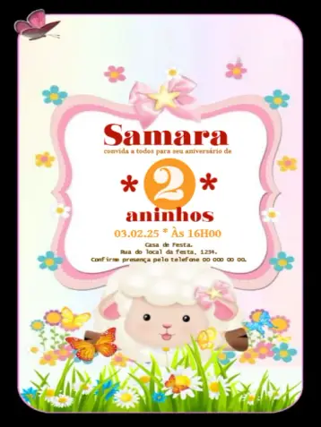 Convite Ovelhinha Editar Comemoração editável e personalizável