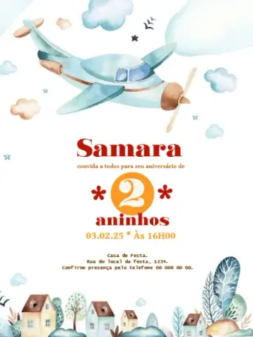 Invite Airplane Editable Children's editable and customizable