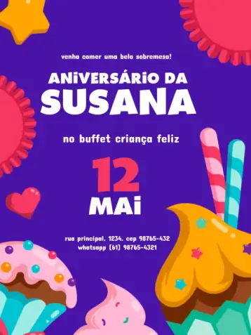 Invitación Pastelería Infantil Colorida Celebración editable y personalizable