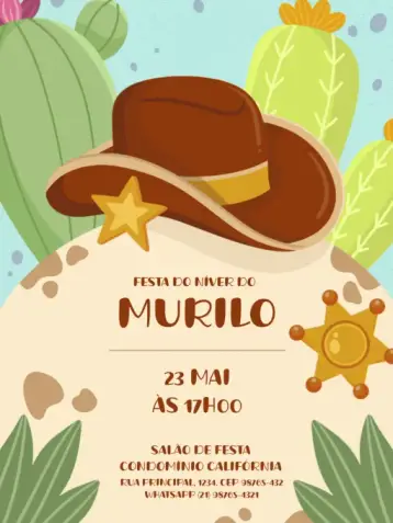 Invite Kids Cowboy Hat Cactus editable and customizable