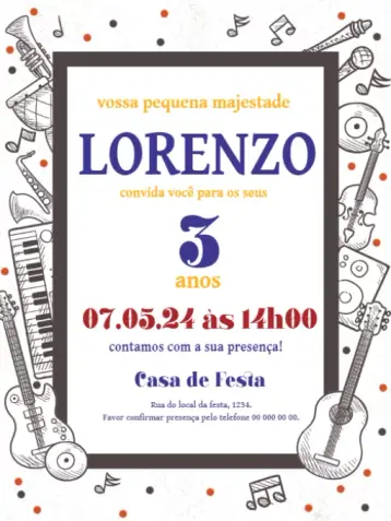 Invitación Instrumentos Musicales Azul editable y personalizable