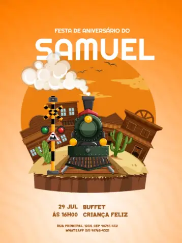 Invite Boys' Orange Train Bird Children's Party Invitation editable and customizable