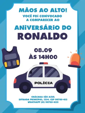 Invite Kids Theme Light Blue Police editable and customizable