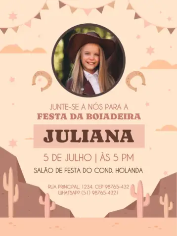 Invite Boiadeira With Beige Photo Party editable and customizable