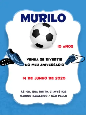 Invitación Zapato de Fútbol Azul Hombre editable y personalizable