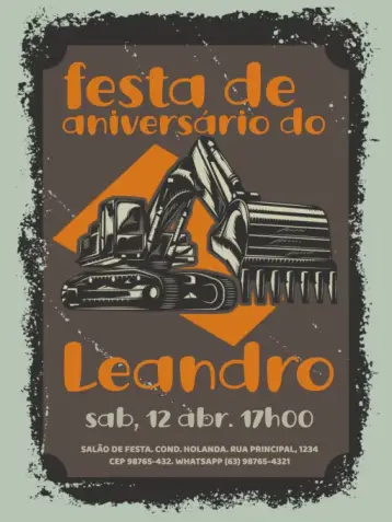 Convite Trator Grunge Verde editável e personalizável