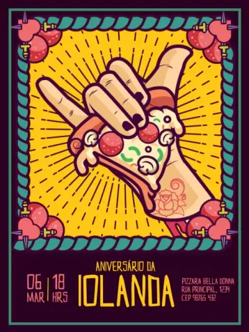 Invitación Con Tema Pizza Divertido Joven editable y personalizable