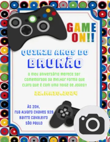Convite Videogame Festa editável e personalizável