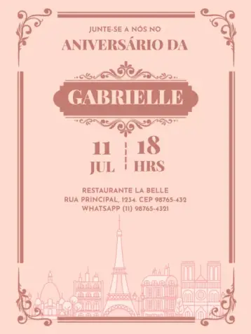 Invitación Adulto Femenino Parisino Delicado Ciudad editable y personalizable