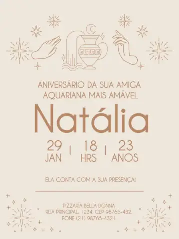 Convite Signos Aquário Festa editável e personalizável