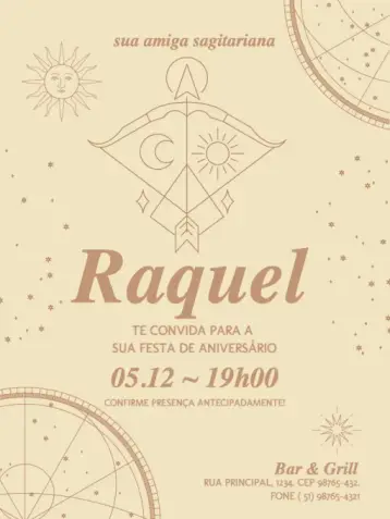 Convite Signos Sagitário Delicado editável e personalizável