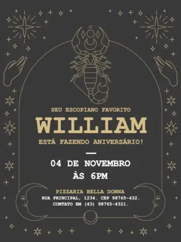 Convite Signos Escorpião Encontro editável e personalizável