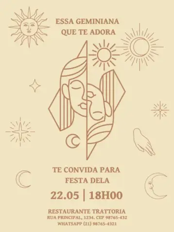 Convite Signos Gêmeos Estrela editável e personalizável