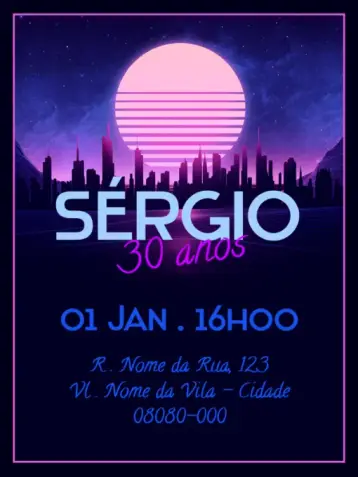 Invitación Virtual 30 Anos - Retrô Azul editable y personalizable